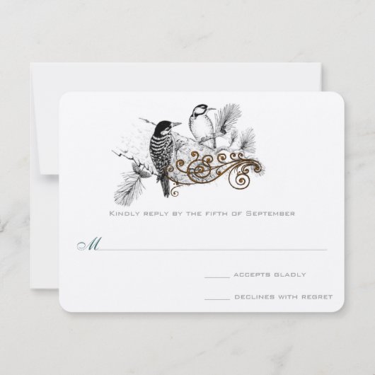 ウッドペッカーズヴィンテージラブバーズウェディングRSVP 出欠カード (裏面)