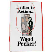 ウッドペッカーバードおもしろい誕生日 ミディアムペーパーバッグ (正面)