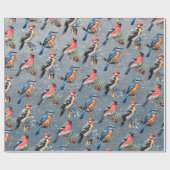 ウッドペッカーブルフィンチブルーバードファースト冬の雪 ラッピングペーパー (フラット)