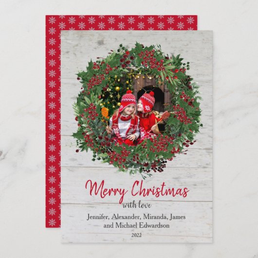 ウッドホリ素朴ーのメリークリスマス家族の写真 シーズンカード (正面/裏面)