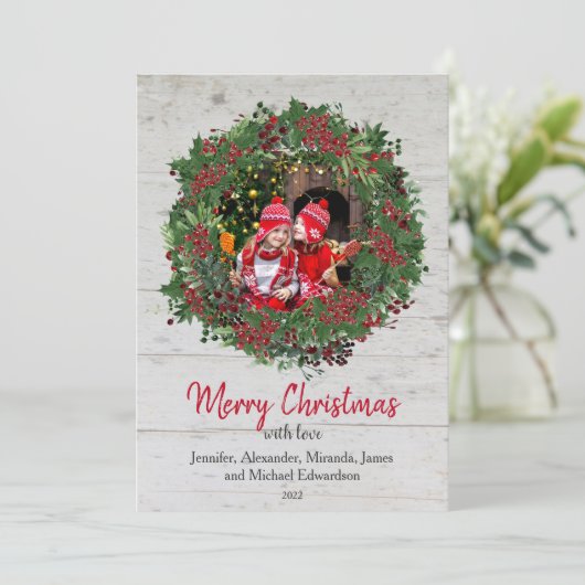 ウッドホリ素朴ーのメリークリスマス家族の写真 シーズンカード (スタンド正面)