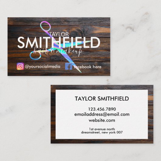 ウッドホロ素朴シザーズヘア&メイクアップトレンディー 名刺 (正面/裏面)