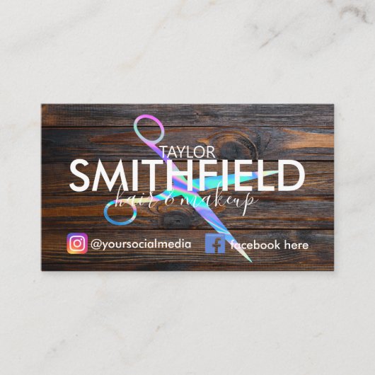 ウッドホロ素朴シザーズヘア&メイクアップトレンディー 名刺 (正面)