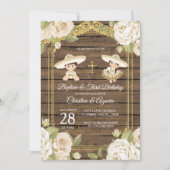 ウッドホワイトローズツインバプテスマ&第三誕生日 招待状 (正面)