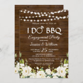 ウッドホワイトローズフローラI do BBQ婚約パーティ 招待状 (正面/裏面)