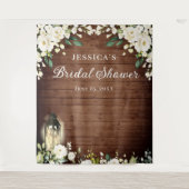 ウッドホワイトローズブライダルシャワーフォトブースバックドロップ タペストリー (正面)