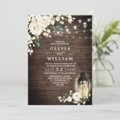 ウッドホワイトローゼランタン素朴ウォーターカラー結婚ズ 招待状 (スタンド正面)