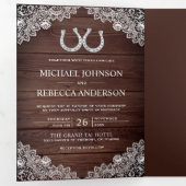 ウッドホース素朴シューズ結婚レースの写真 三つ折り招待状 (内部最初)