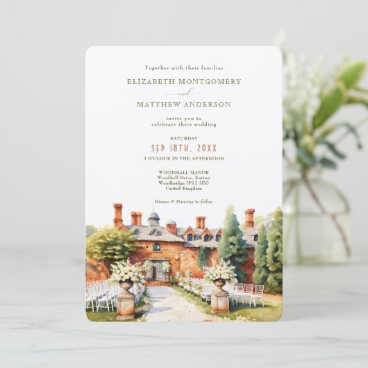 ウッドホールエレガントマナーウォーターカラー結婚ズ 招待状 (スタンド正面)