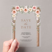 ウッドボホーフローラルキャノピーの結婚式Save the Date アクリル招待状 (インサイチュ (ポータブル))