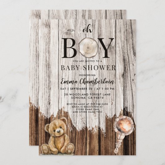 ウッドボーイ素朴ベビーシャワー招待状 招待状 (正面/裏面)