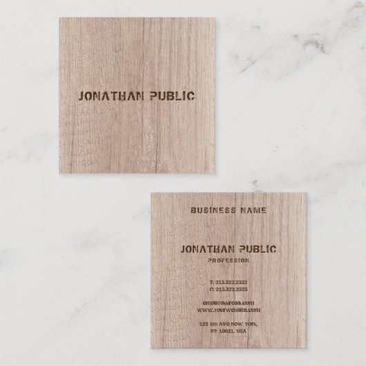 ウッドボードプランクルック動揺して文字エレガント スクエア名刺 (正面/裏面)