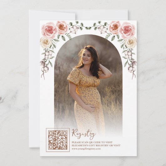 ウッドボー素朴ホフローラフォトキャノピーベイビーシャワー 招待状 (裏面)