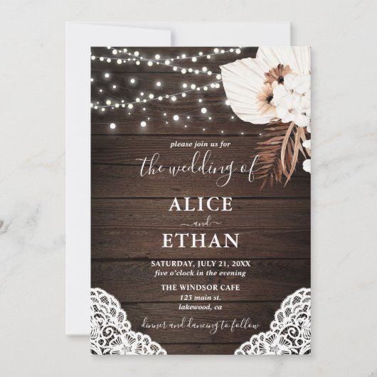 ウッドボー素朴ホ乾燥フローラ結婚ズ 招待状 (正面)