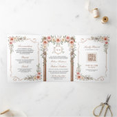 ウッドボー素朴ーフローラオールインワンキャノピー結婚ズ 三つ折り招待状 (内部)