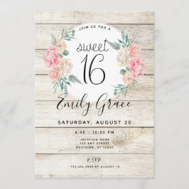 ウッドボ素朴ホフローラスウィート16誕生日招待状 招待状