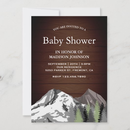 ウッドマウン素朴トフォレスト赤ちゃんシャワー 招待状 (正面)