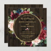 ウッドマ素朴ルサラネイビー金ゴールドフローラブーケ (正面/裏面)