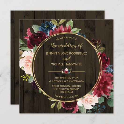 ウッドマ素朴ルサラネイビー金ゴールドフローラブーケ (正面/裏面)