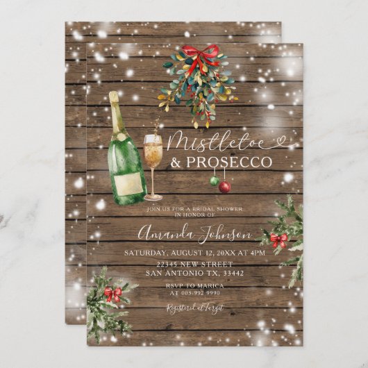 ウッドミステレトープロセッコクリスマスブライダルシャワー 招待状 (正面/裏面)