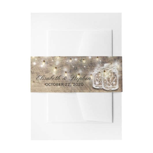 ウッドメイソン素朴ジャイルストリングライトウェディングシャワー 招待状ベリーバンド (正面例)