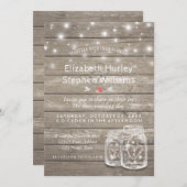 ウッドメイソン素朴ジャイルストリングライトウェディングシャワー 招待状 (正面/裏面)