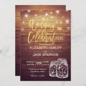 ウッドメイソン素朴ジャイルストリングライトウェディングシャワー 招待状 (正面/裏面)