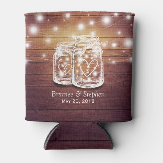 ウッドメイソン素朴ジャイルストリングライトウェディングシャワー 缶クーラー (正面)