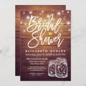 ウッドメイソン素朴ジャイルストリングライトブライダルシャワー 招待状 (正面/裏面)