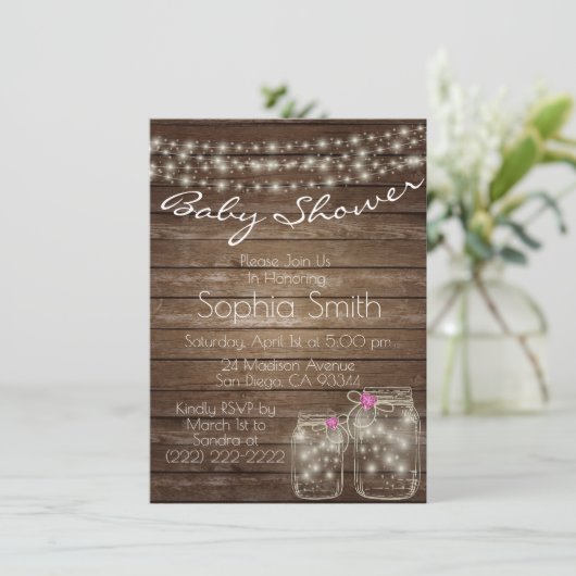 ウッドメイユニークン素朴の瓶の赤ちゃんシャワー 招待状 (スタンド正面)
