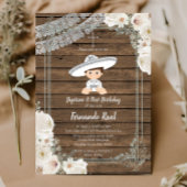 ウッドメキシカンシルバーフィエスタボーイバプテスマ誕生日 招待状