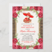 ウッドメキシコレッドチャラのバプテスマとファースト誕生日 招待状 (正面)