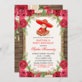ウッドメキシコレッドチャラのバプテスマとファースト誕生日 招待状 (正面/裏面)