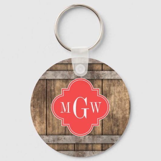 ウッドメタル素朴バンドサンゴクローバー3モノグラム キーホルダー (正面)