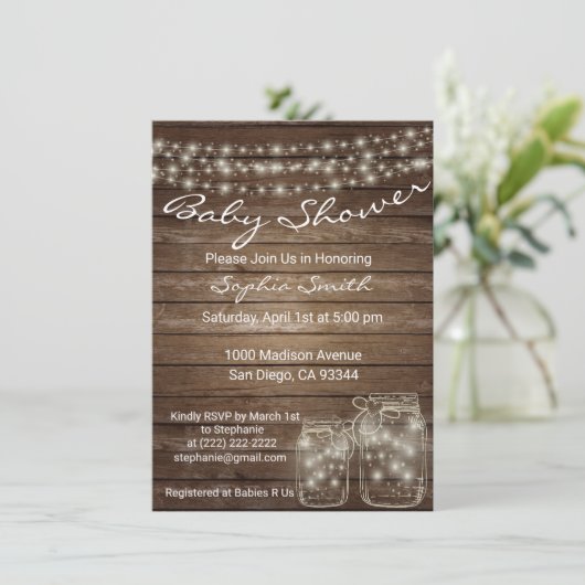 ウッドメモダンユニークイスンジャー素朴ベビーシャワー 招待状 (スタンド正面)