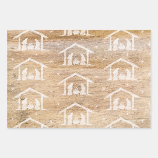 ウッドメリー素朴キストマス出生宗教whi ラッピングペーパーシート (正面3)