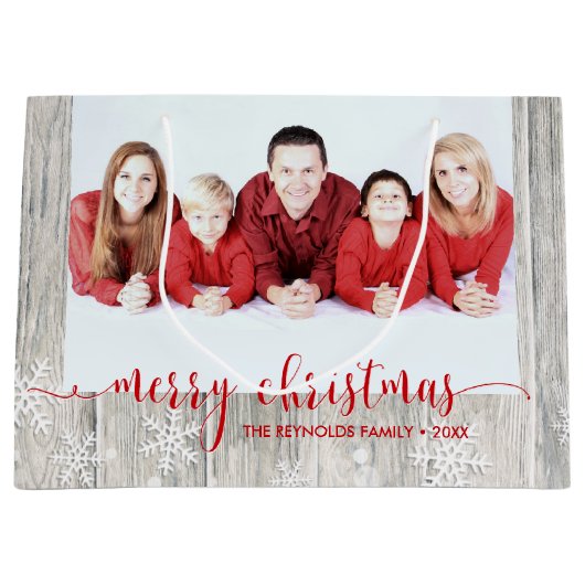 ウッドメリー素朴クリスマスの写真 – 大抱き枕 ラージペーパーバッグ (正面)