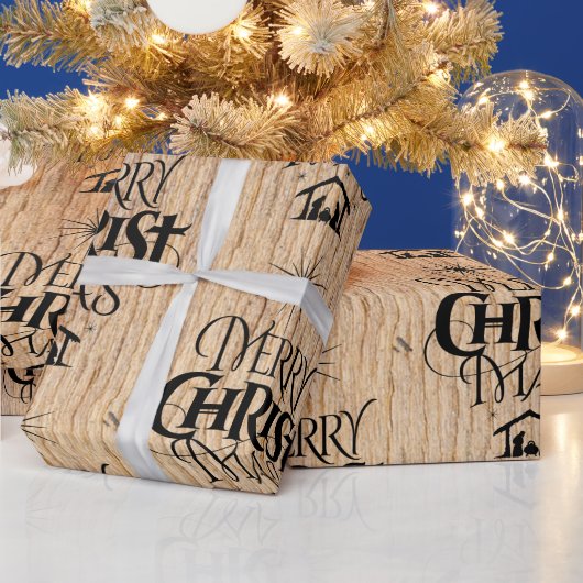 ウッドメリー素朴クリスマスウッドランドクリスチャン ラッピングペーパー (クリスマス)