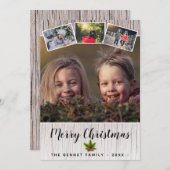 ウッドメリー素朴クリスマスファミリー4フォトコラージュ シーズンカード (正面/裏面)