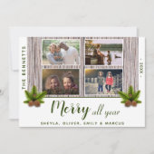 ウッドメリー素朴クリスマスファミリー4フォトコラージュ シーズンカード (正面)