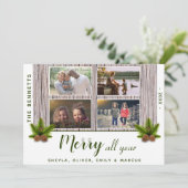 ウッドメリー素朴クリスマスファミリー4フォトコラージュ シーズンカード (スタンド正面)