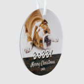 ウッドメリー素朴クリスマス犬の子犬ペットの写真 オーナメント (正面)