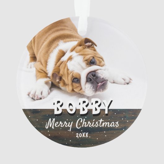 ウッドメリー素朴クリスマス犬の子犬ペットの写真 オーナメント (裏面)