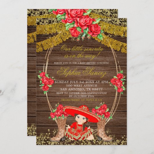 ウッドメ素朴キシカンレッドチャラベビーシャワー招待状 招待状 (正面/裏面)