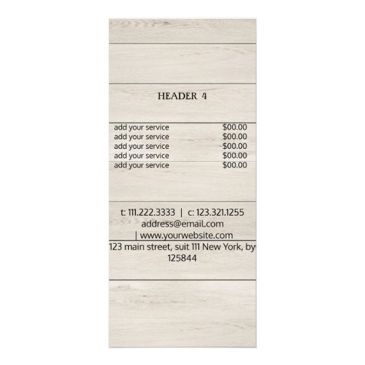 ウッドメ素朴ークアップアーティスト価格表テンプレート ラックカード (裏面)