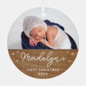 ウッドモダンフェイクベビー初めてのクリスマス写真 メタルオーナメント (裏面)