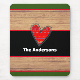 ウッドモダン素朴ハート名前をカスタムする マウスパッド