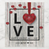 ウッドモダン素朴バレンタインデーLOVE赤いハート ワインラベル (シングルラベル)