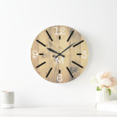 ウッドモダン素朴プリント&ブラックマーク ラージ壁時計 (ホーム)