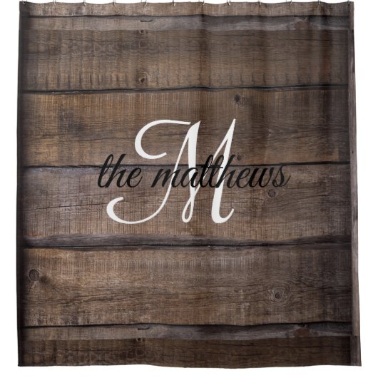 ウッドモダン素朴モノグラムオークカントリーファームハウス  シャワーカーテン (正面)